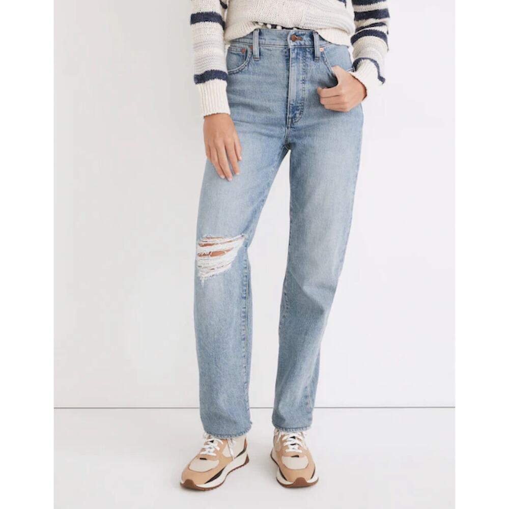 NWOT Madewell Perfect Vintage Straight Jean Reinhart Light Wash Ripped Knee 25